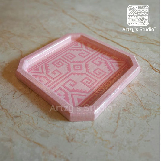 Pink Hexagon Square Shape Small Wooden Tray