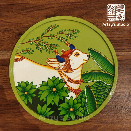 Large Round light green color with cow wooden plate