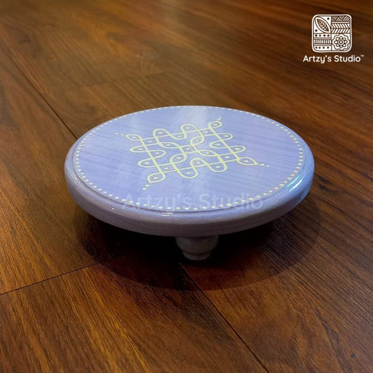 Handpainted small round wooden stand Rangoli design
