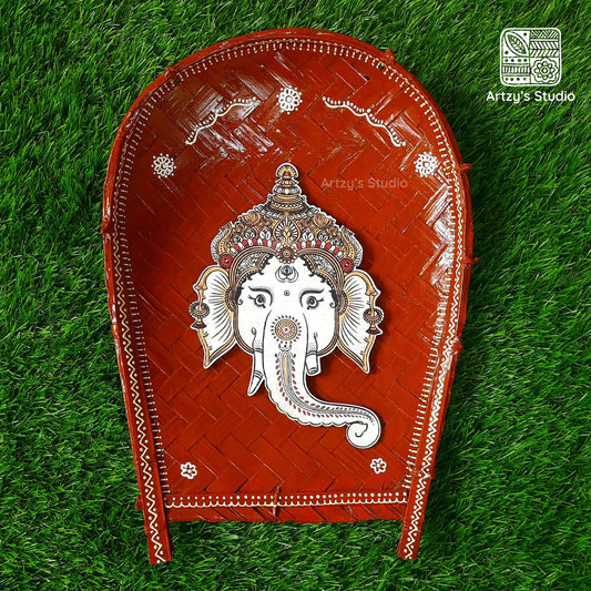 Decorated Large Sup with Large Face Ganpati and Brown BG