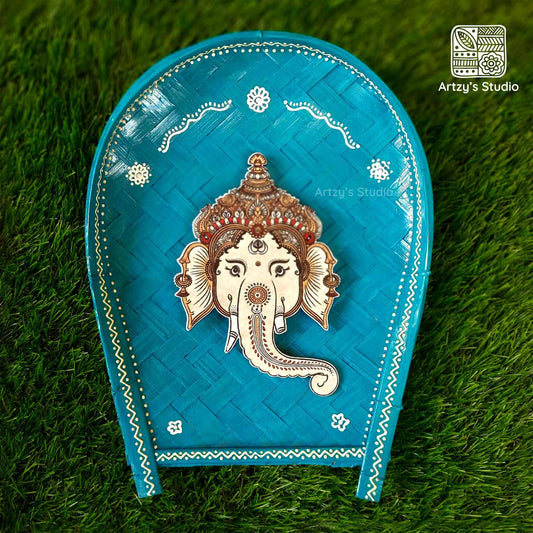 Decorated Medium Sup with Medium Face Ganpati and Blue BG
