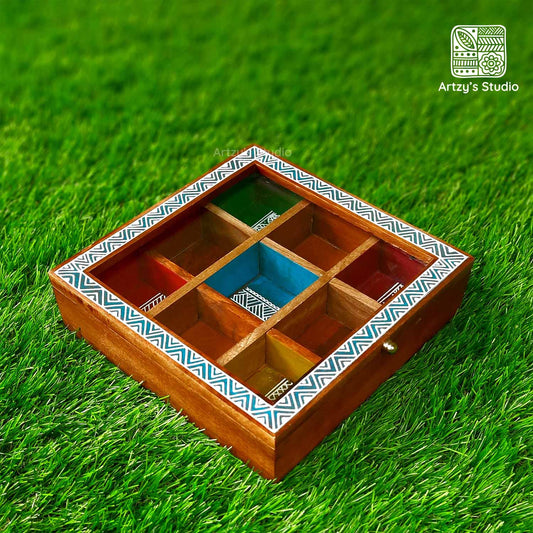 Multicolor Wooden Table Top Masala Dabba