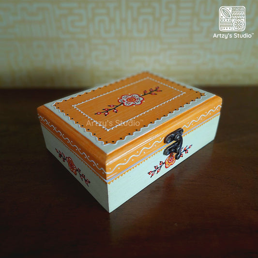Mango With Off-white Color Wooden Jewellery Box Square Shape Medium Size