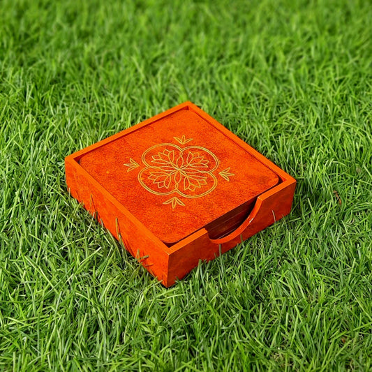 Orange Colour Tea Coaster with stand Set Of 6