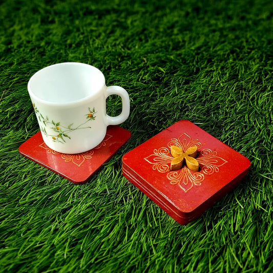 Set of 4 Teapot Cup Bowl Coasters Mat pads with Base