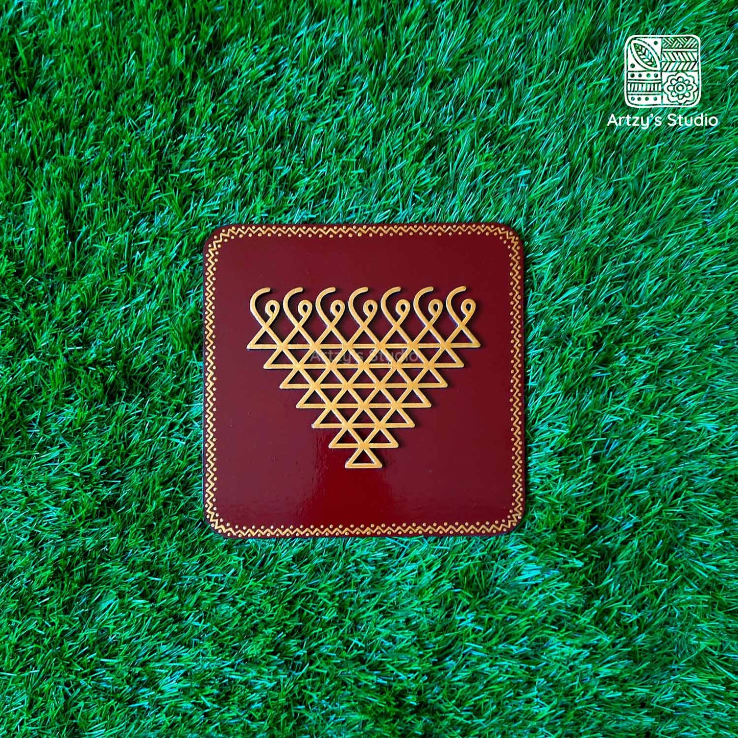 Gold Sarswati with Maroon Color BG Small Frame